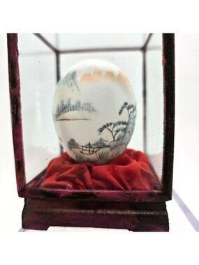 Hand-Painted Decorative Egg In Glass Display Case Scenic Landscape Design je209
